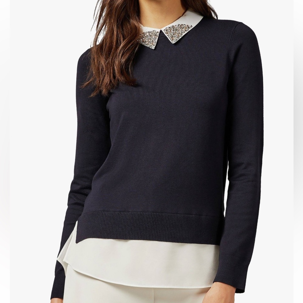 Ted Baker Black Sweater with Embellished White Collar